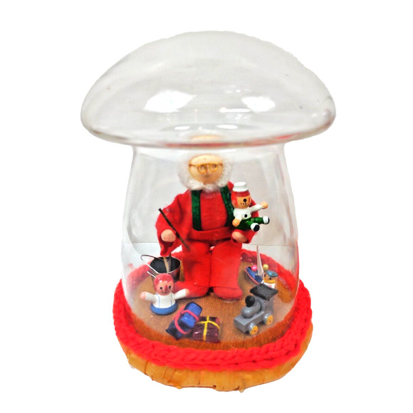 Caffco Christmas Santa Elf Diorama Under Mushroom Glass Terrarium VTG Set Of 2 - Picture 4 of 12
